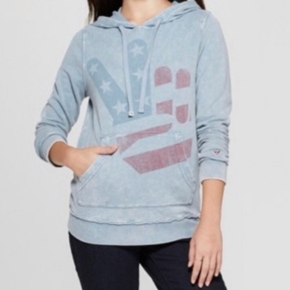 Women’s Junk Food Peace‎ Sign Hoodie American Flag Sweatshirt Long Sleeve Small - Picture 3 of 10